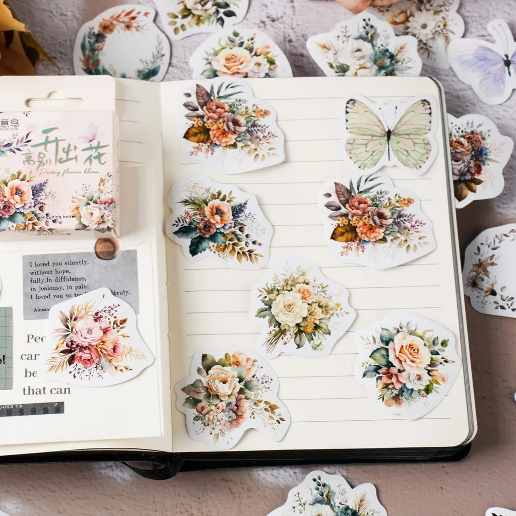 46 Pcs Vintage Flowers Mini Size Scrapbooks Stickers Decals DIY Decoration Stickers For Scrapbooking Supplies Notebooks Album