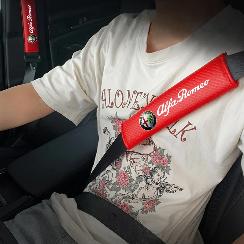 2Pcs Car Seat Belt Cover Shoulder Pad Auto Accessories For Alfa Romeo Giulia Stelvio Giulietta 156 159 147 Mito Tonale Brera Dis