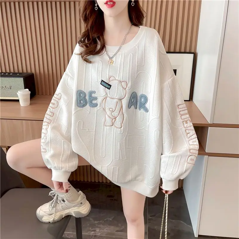 Korean Cartoon Cute Pullovers Women Embroidery Chic Design Sweatshirts Spring Autumn Trend Loose Crewneck Pullover Y2k Clothes