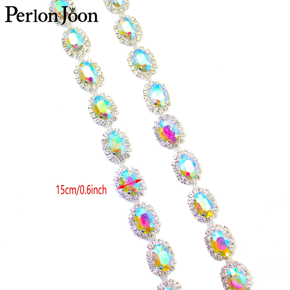 1 Yard Crystal Oval Rhinestone Trimmed Glass Silver Metallic Ribbon Women Clothing Shoes Hats Craft Decoration Accessories ML064