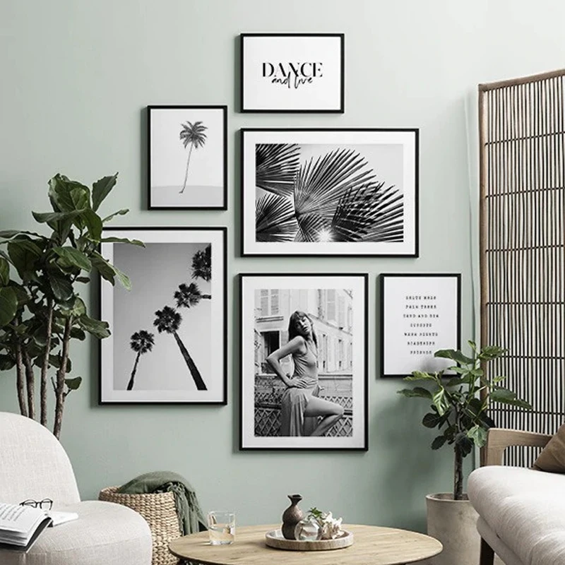 

6pcs /Set Personality Girl Coconut Tree Palm Tree Landscape Canvas Poster Wall Art Picture Nordic Living Room Home Decoration