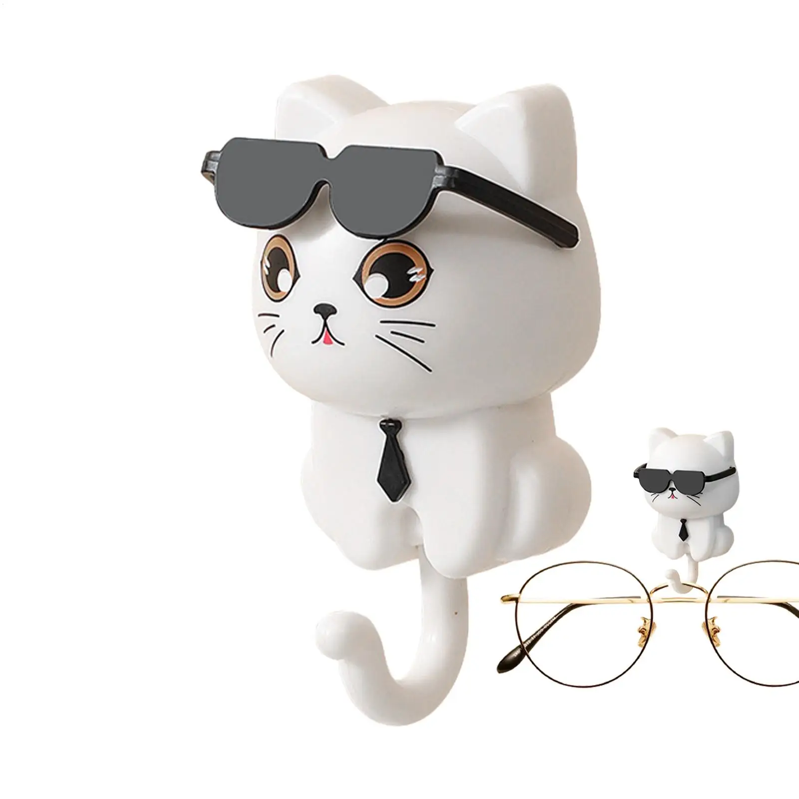 Cat Key Holder Kitten Hat Hooks Cute Cat Key Hook with Sunglasses Adhesive Coat Hooks Key Holder for Wall Decorative for Coat