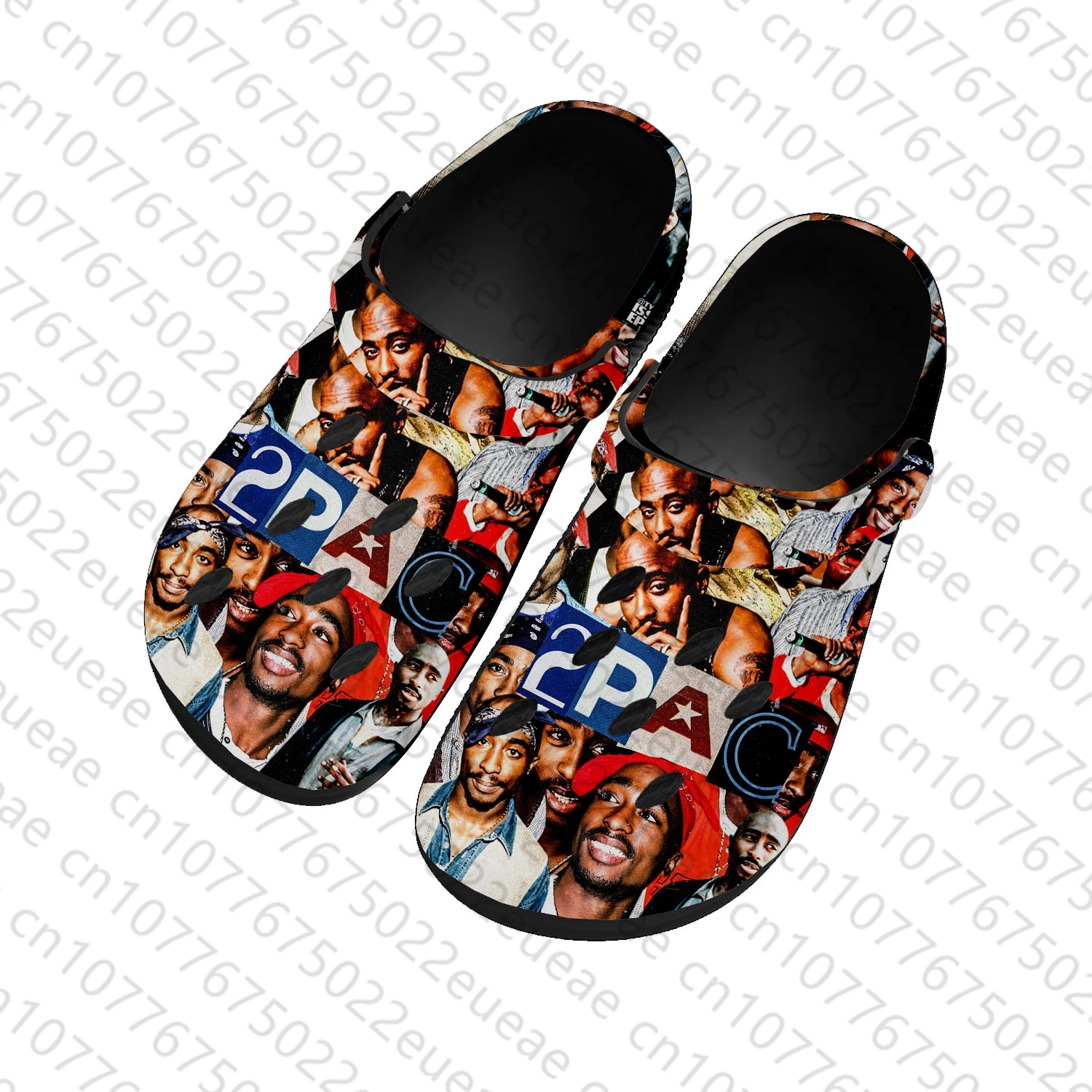 2Pac Hip Hop Rapper Tupac Pop Home Clogs Custom Water Shoes Mens Womens Teenager Shoes Clog Breathable Beach Hole Slippers Black