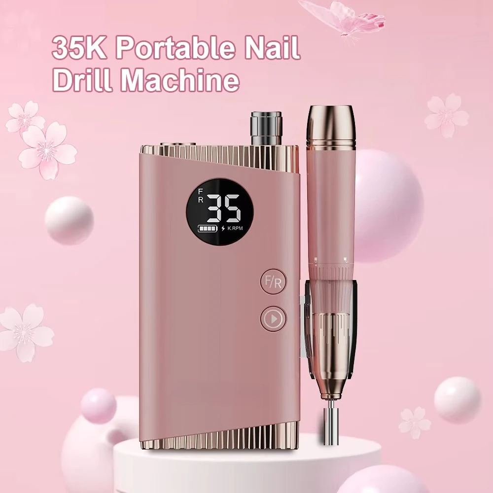 

Professional Portable Nail File Cordless Pink Nail Drill Brushless Motor Electric 35000rpm Efile Nail Machine