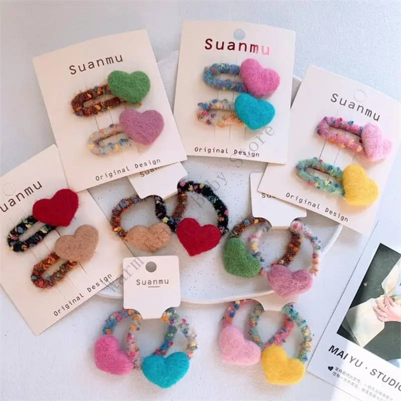 

Cartoon Heart Hair Clips for Girls Wool Felt Hairpins Baby Side Clip Hair Accessories Kids Hair Tie Girl Ponytail Holder