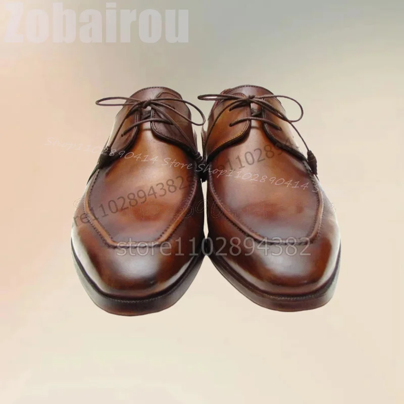 Chaussures Derby carrées marron pour hommes, design de couture, à lacets, luxueuses, faites à la main, fête, banquet, bureau, robe, mode, Parker