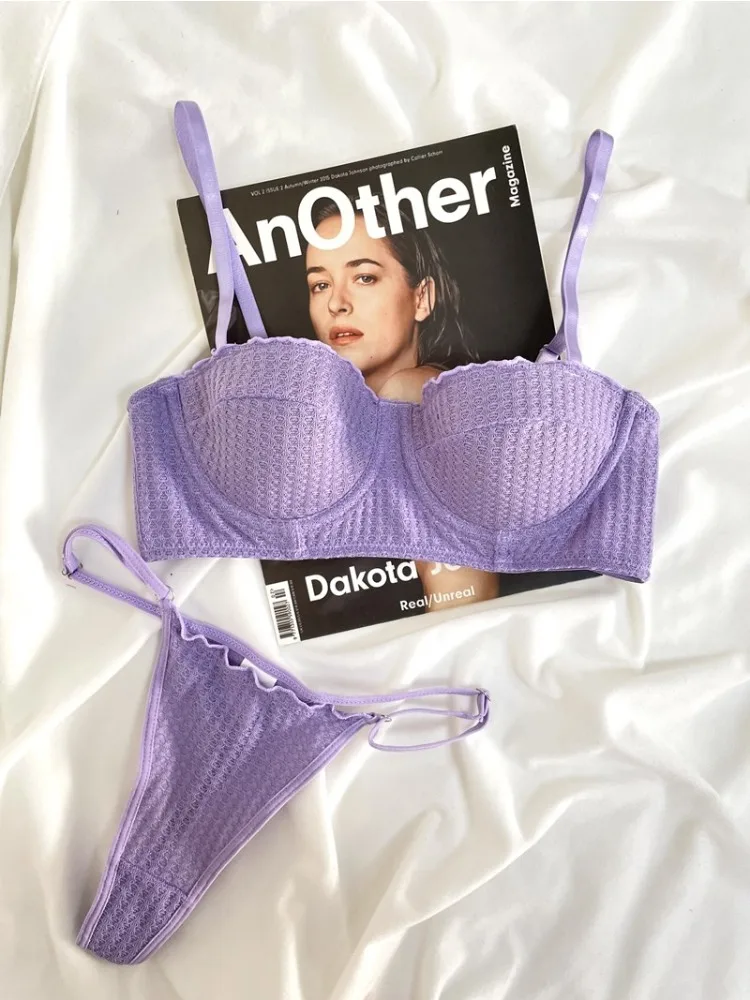 일본 만화 미니마이저 브라 하프컵 데미 스타일 무선 편안한 지지력 처짐 방지 란제리 세트 (대형 가슴용, 32-38 AB 미국 사이즈)