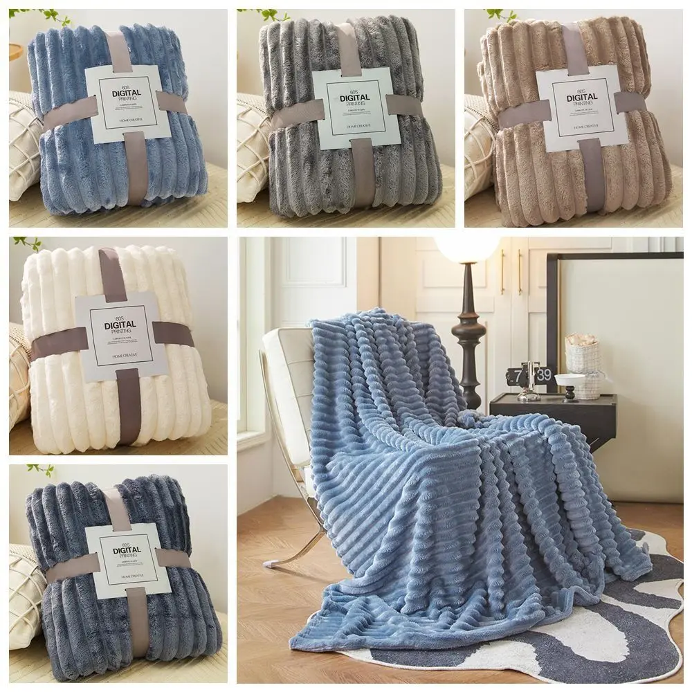 

New Double Sided Warm Blanket Skin-Friendly Breathable Throw Blanket Ultra Soft Solid Color Striped Blankets