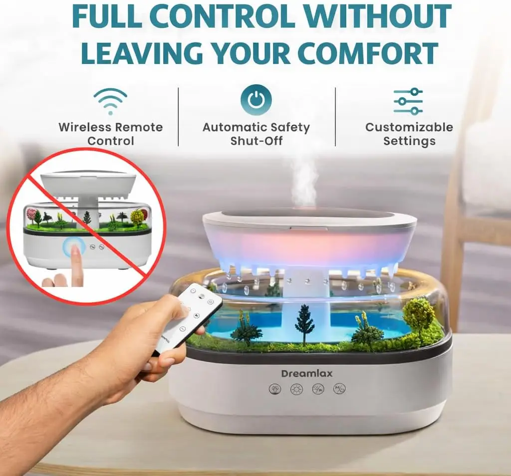 2026 New Upgrade Dreamlax Rain Humidifiers For Bedroom – Cool Mist Essential Oil Diffuser, White Noise Machine With 10 Nature