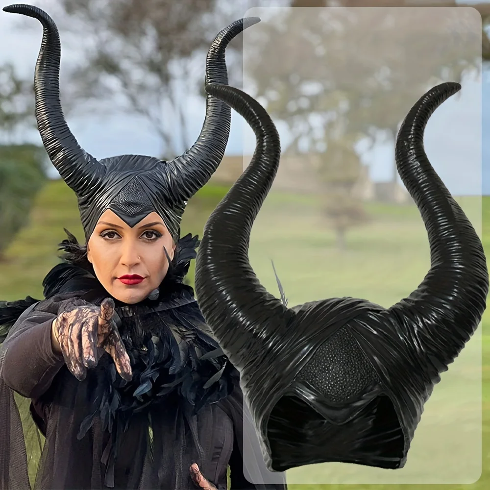 Big Black Ox Horns Witch Hat Headpiece Headgear, Queen Cosplay Women Halloween Costumes, Anime Headdress Dressing Up Party Props