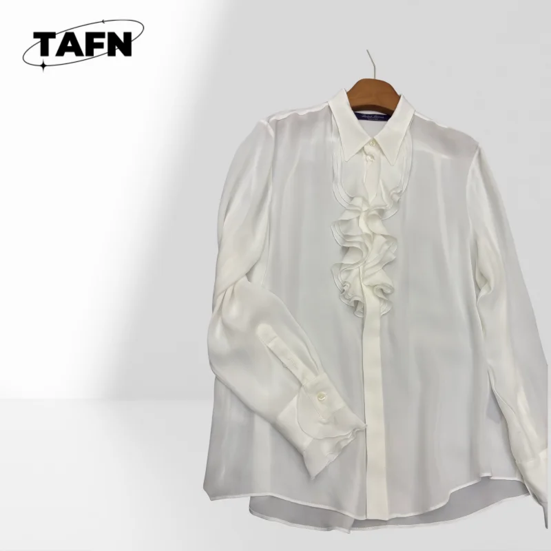 Damen-Hemd mit Puffärmeln aus 100 % Seide, quadratischer Ausschnitt, schicke Bluse, Damen-Blumenbluse, Chiffon-Langarm-Freizeithemd AI1594