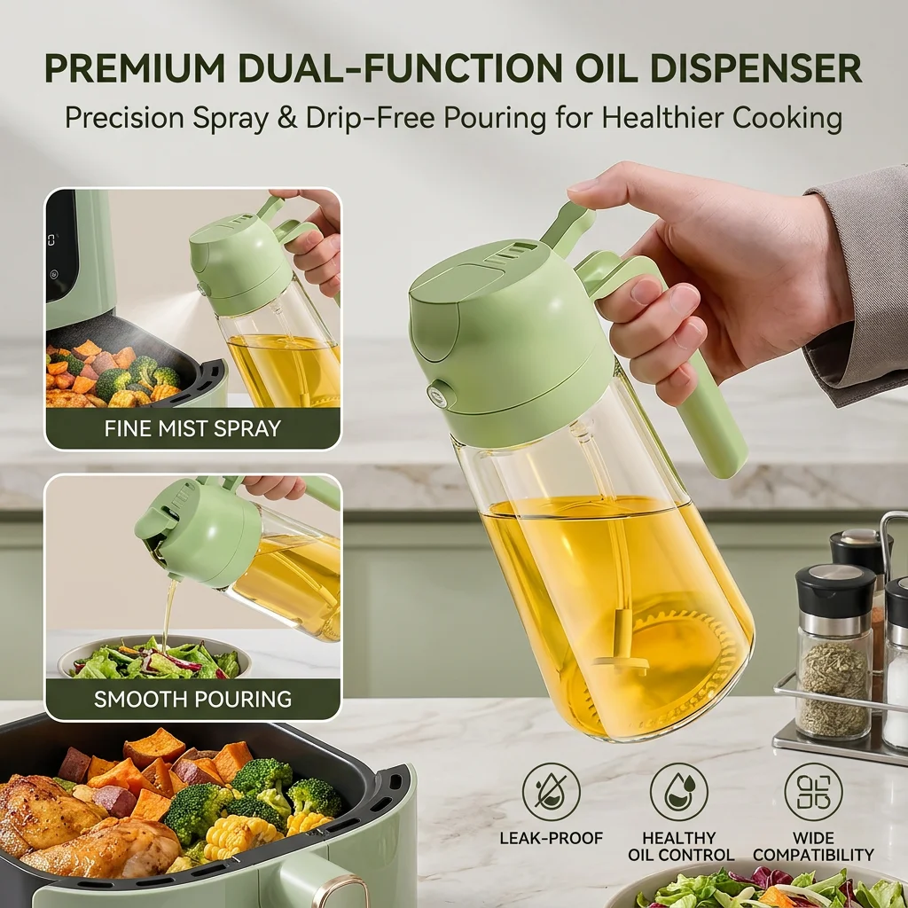 Oil Dispenser Bottle for Kitchen, 2 in 1 Olive Oil Dispenser and Oil Sprayer, 600ml Olive Oil Spray Bottle for Cooking