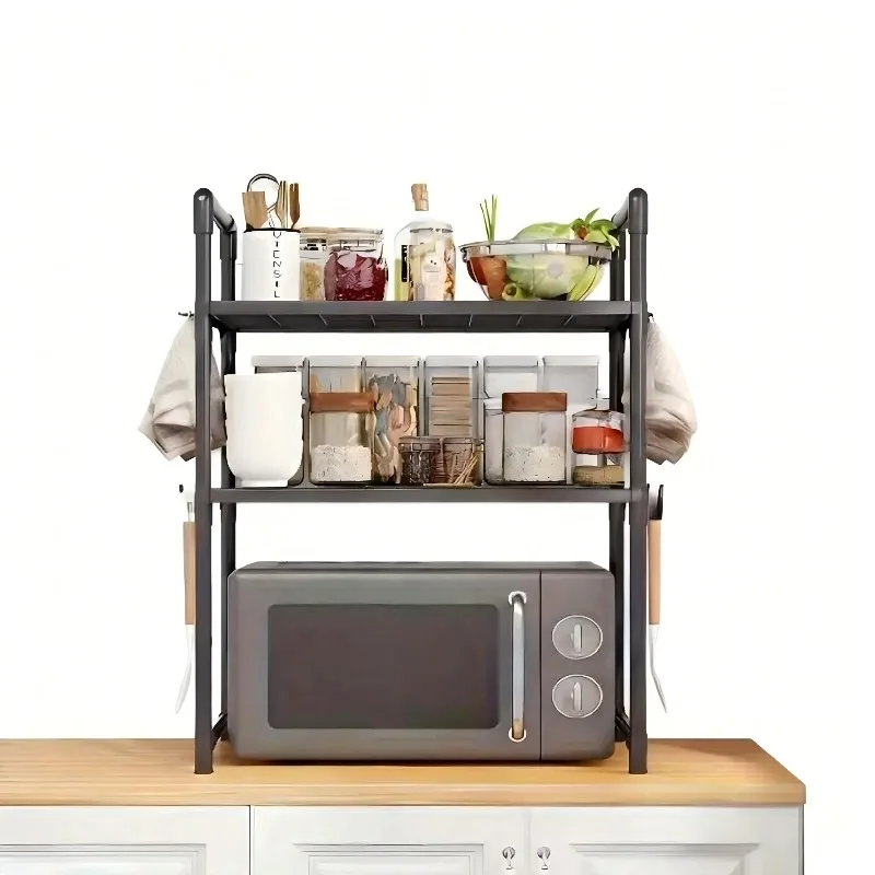 Heavy Duty Kitchen Baker's Rack Floor Standing Microwave Oven Stand 2 Tier Storage Shelf Organizer for Air Fryer Pot Holder - view 3