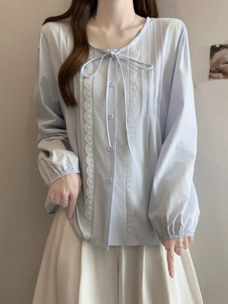 

Уникальная красивая женская блузка с эффектом омоложения, свободного кроя, весенняя модная модель больших размеров, стройнящая, скрывающая живот, в корейском стиле, с длинными рукавами.