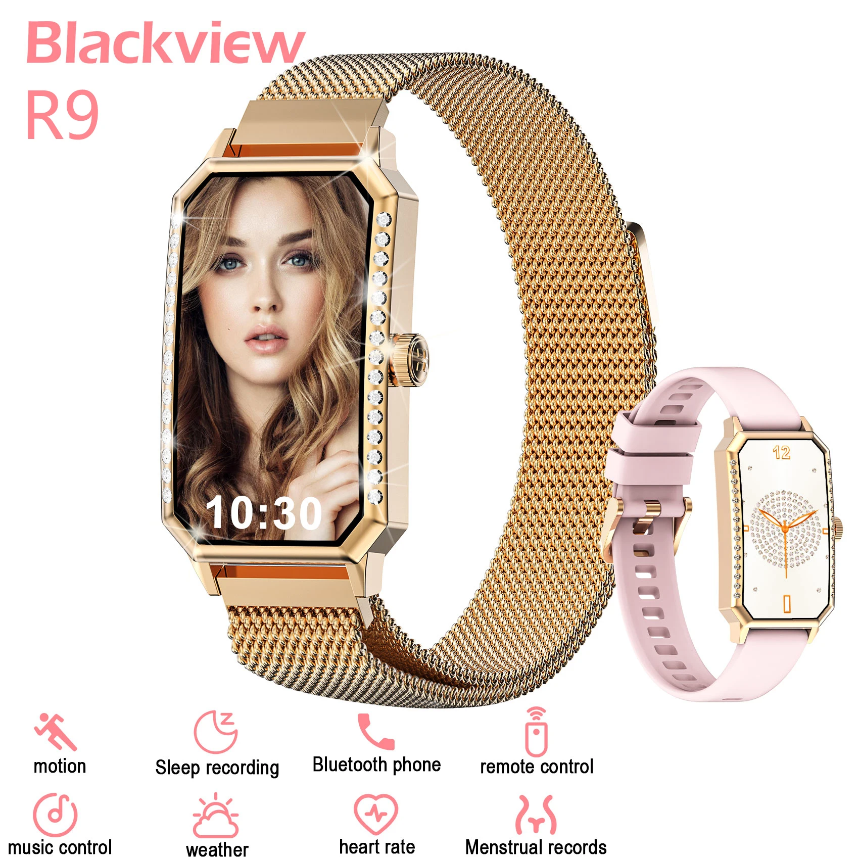 Blackview R9 Women's Smart Watch 1.47''HD Touch Screen Aluminium Alloy Diamond Encrusted Case Metal Magnetic Strap,Message Alert