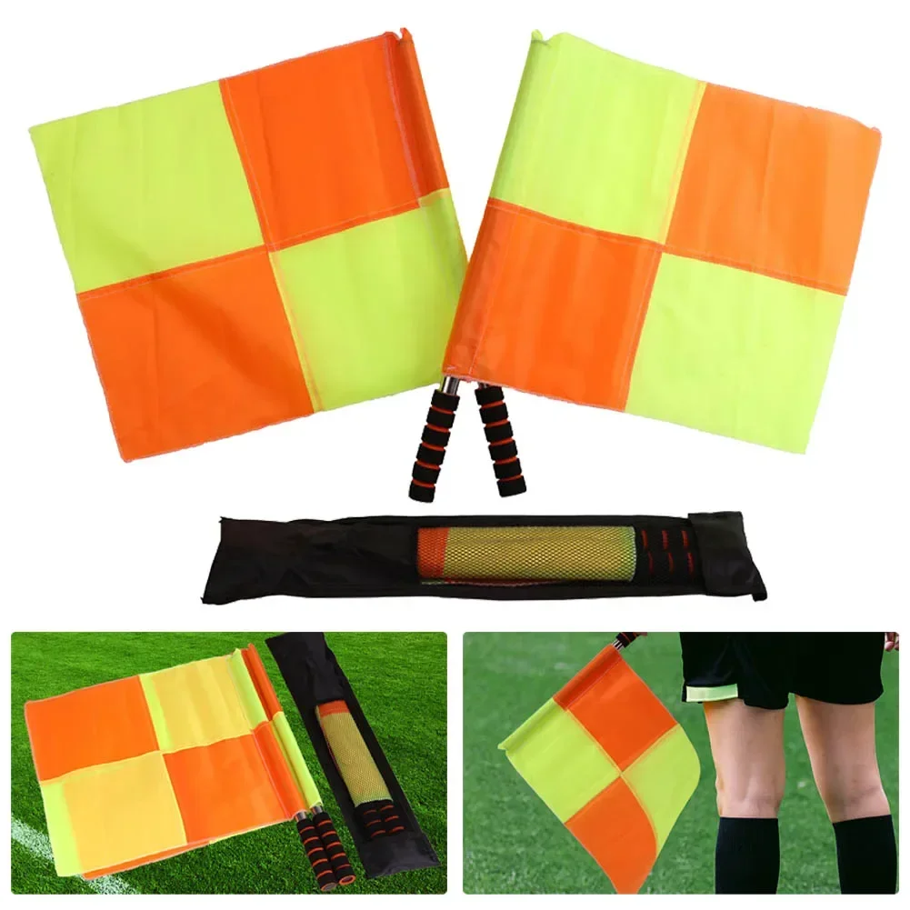 

Soccer Referee Flag Linesman Potrable Referee Equipmen Sports Stainless Steel Tube Tarpaulin 1 Set 35*35cm ABS Foam