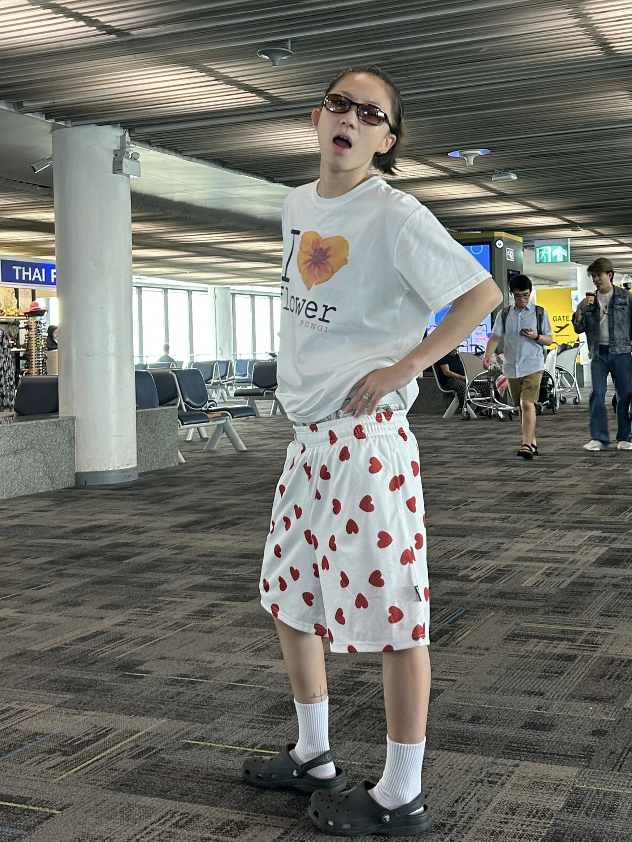 

American Sle Street Love Heart Print Me Four-Quarter Pants Men Summer Couple Breathable Thin Sport ort orts