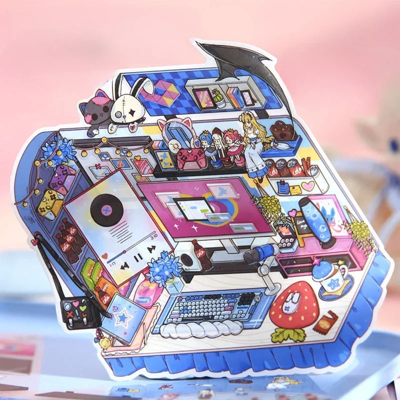 Leuke Cartoon Desktop Landschap Ontwerp Stickers Grappige Scrapbook Journal Decor Sticker DIY 3D Stapelen Scène Sticker