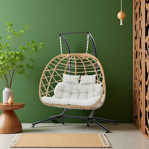 Double Egg Swing Chair with Stand, 2 Person Outdoor Indoor Hammock Hanging Chair with Cushion for Patio Living Room 550 LBS