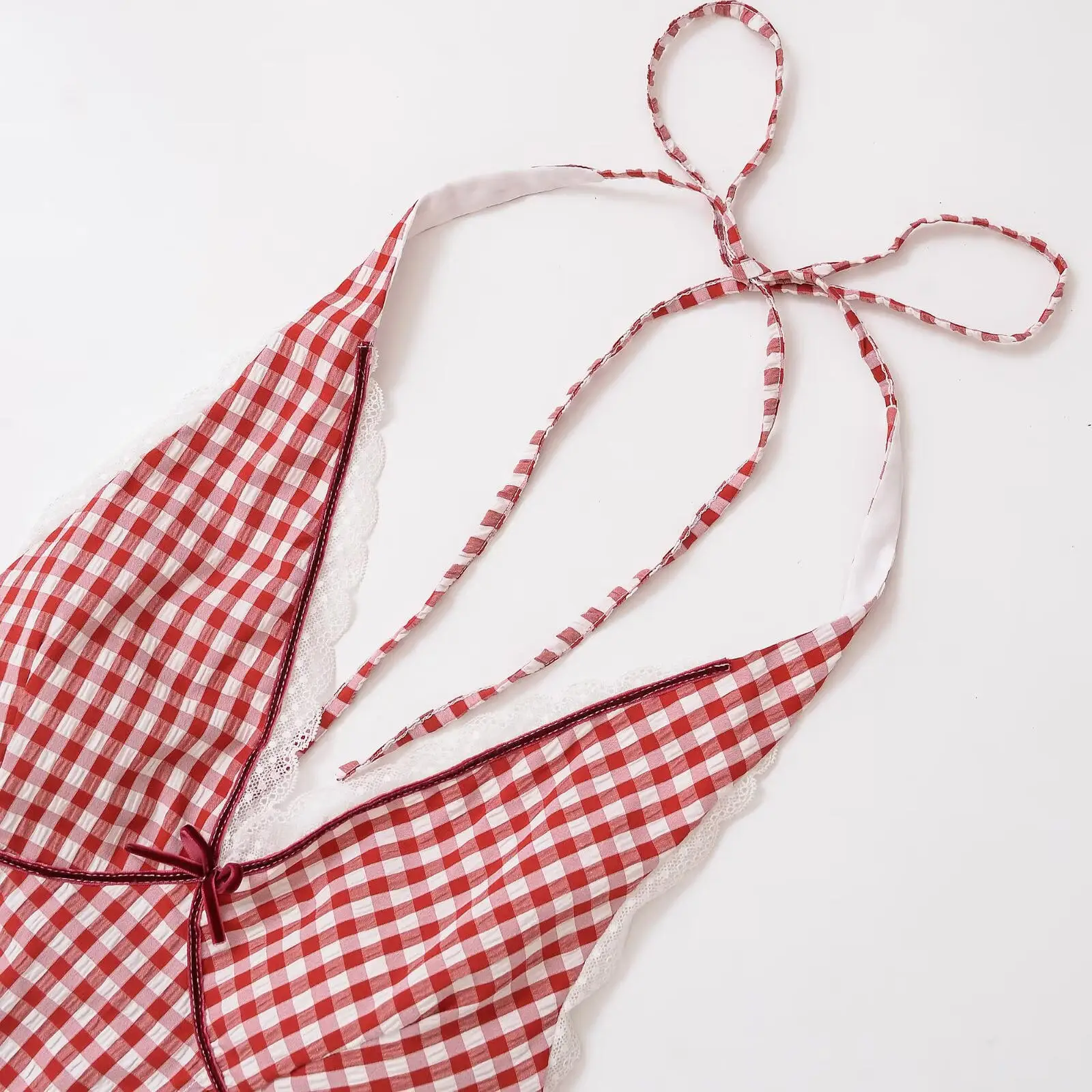 

Pure Desire Red Plaid Vest Strap Women Summer Splice Lace Sexy Ne Hanging Spicy Girl Top Сексуальный кружевной женский жилет Csole