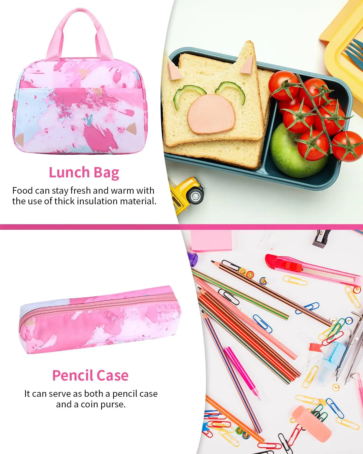 3Pcs Set Kids Backpack Girl Waterproof School Bag Children Schoolbag with Lunch Bag Pencil Case Girls Graffiti Style Print