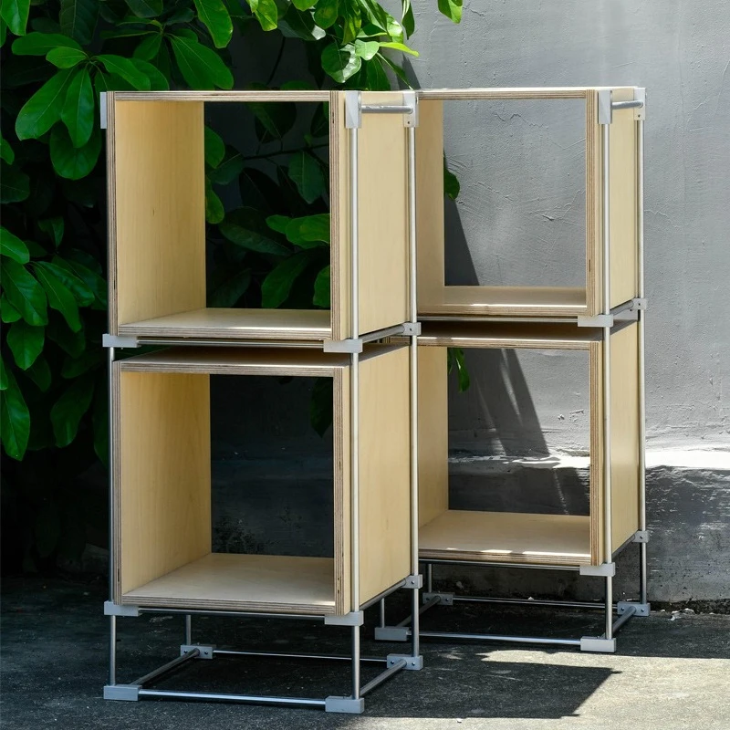 Simple modern optical axis stainless steel floor-to-ceiling multi-layer bookshelf square storage rack household display rack