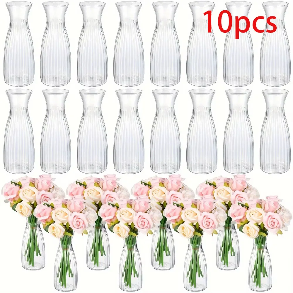 Vases à rayures en plastique transparents, bricolage, arrangement floral, artisanat, décoration de maison de vacances, adapté à la décoration de table, bouteille de fleurs