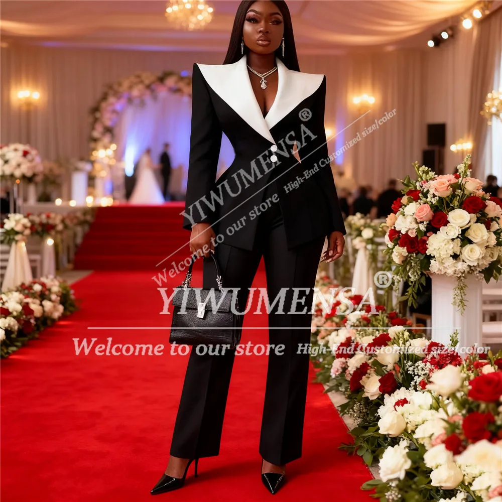 الصلبة المرأة دعوى 2 قطعة واسعة التلبيب السترة السراويل بنطلون سيدة مكتب رسمي الملابس لحفل زفاف أم فستان العروس حسب الطلب #3
