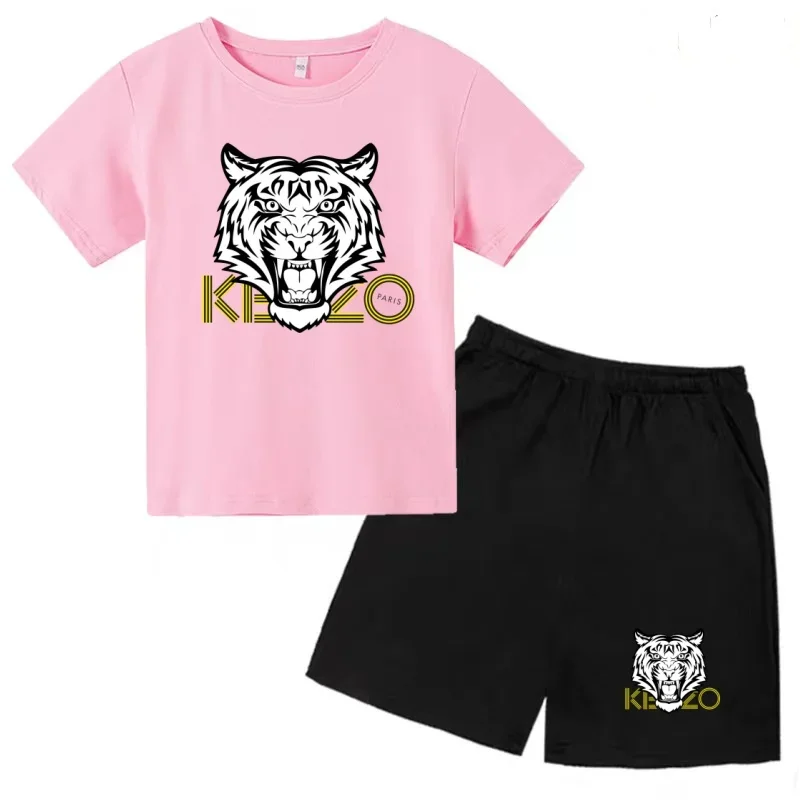 

Kids Summer Tiger Print T-shirt & Shorts Set Casual Round Neck Sports Outfit for Boys Girls 3-12Y
