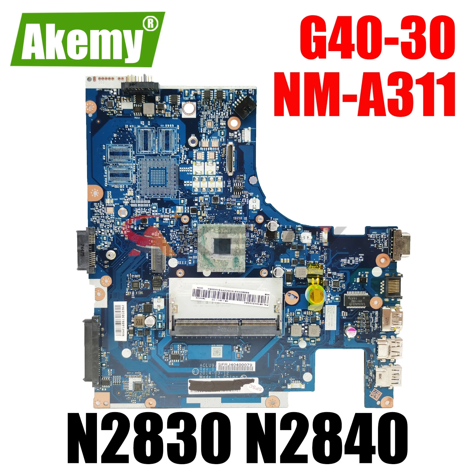 

For Lenovo Ideapad G40-30 Laptop Motherboard With N2830 N2840 CPU Mainboard ACLU9 ACLU0 NM-A311 DDR3 100% test work