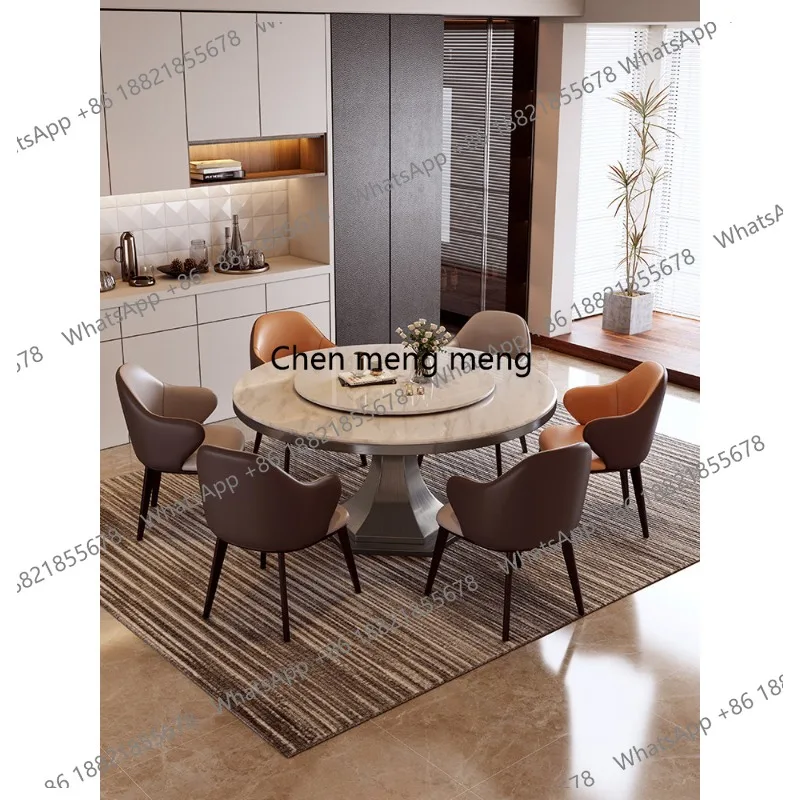

Round marble with turntable Modern simple household Italian light luxury round dining table and chair combination