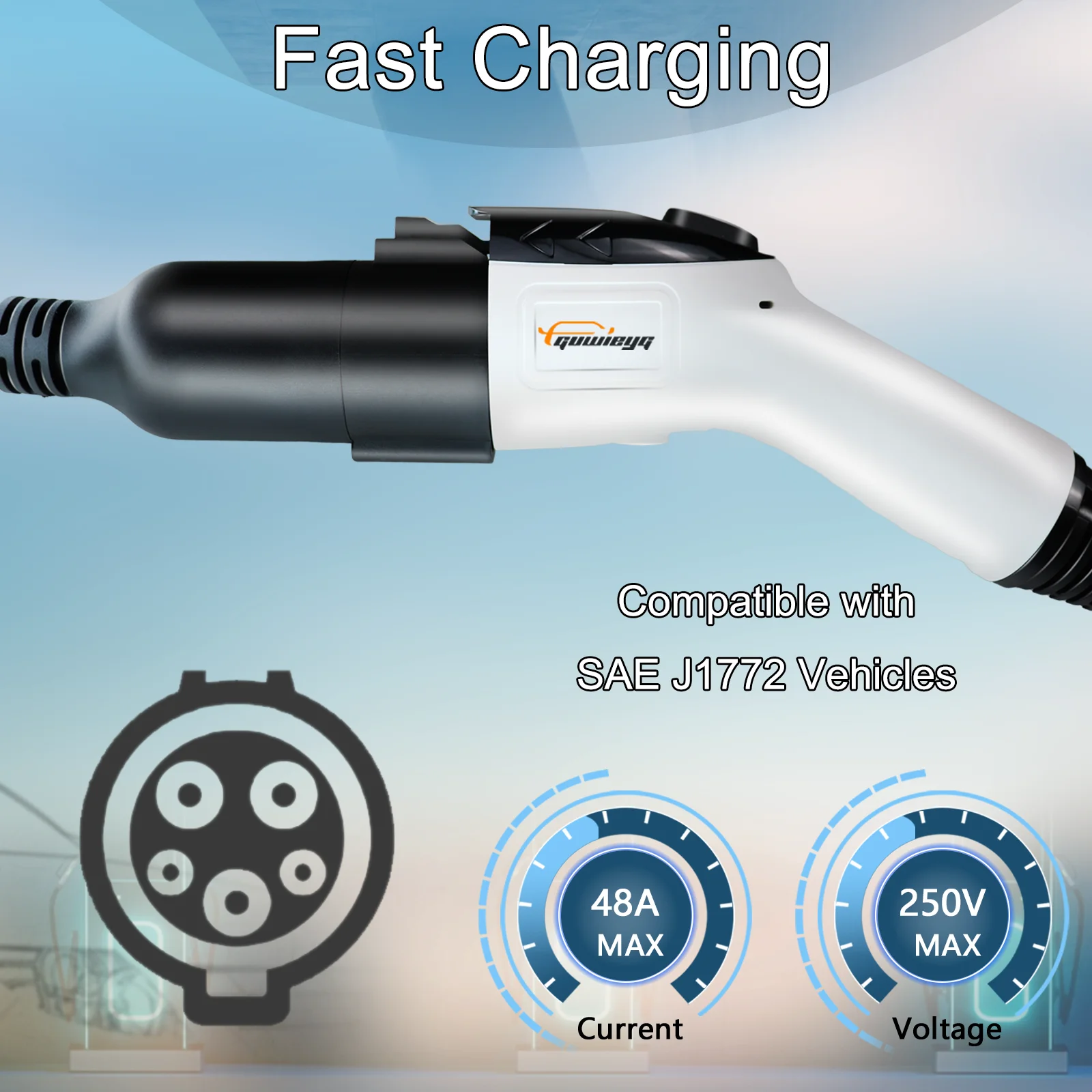 GUWIEYG Type1 Verlengsnoer Compatibel met J1772 EV Charger 21ft 250V Max EV Oplaadkabel Verlenging Elektrische Auto Opladen