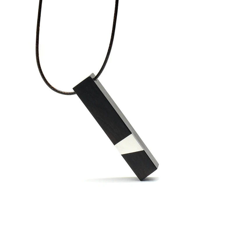 

New Men's and Women's Wooden Necklace Pendant, Original Design Handmade Ebony Silver-inlaid Fashion Sweater Chain