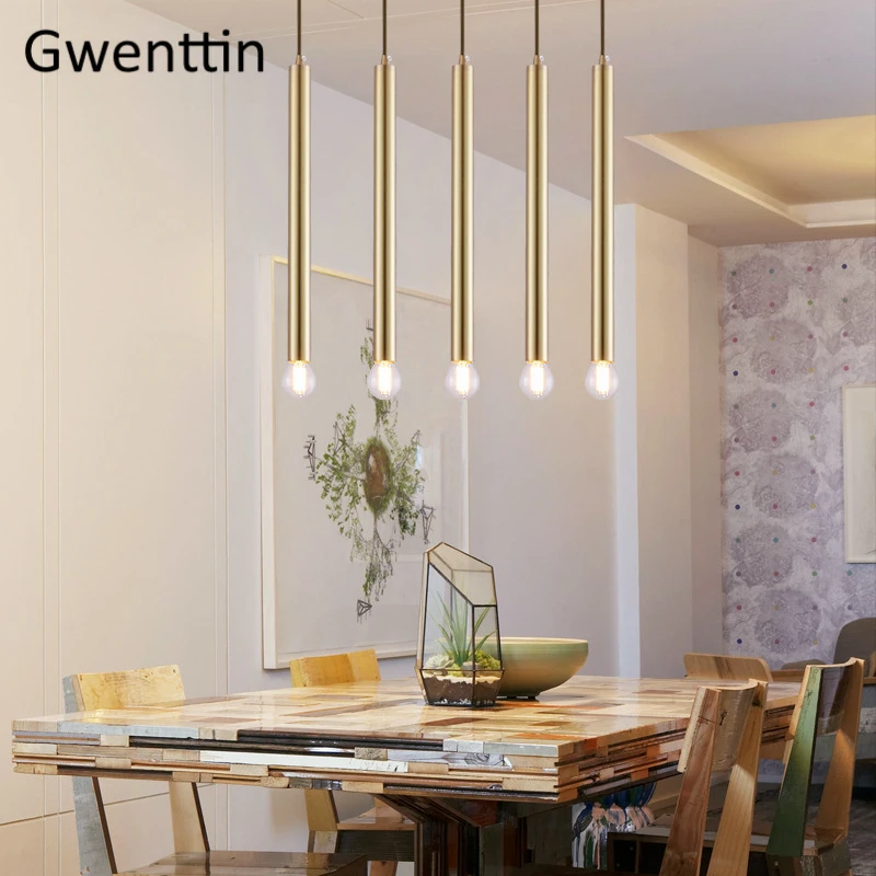 

Simple Stick Pendant Lights Gold Lighting Fixture Decor for Kitchen Dinning Room Bar Hanging Lamp Nordic Modern Loft Bedroom LED