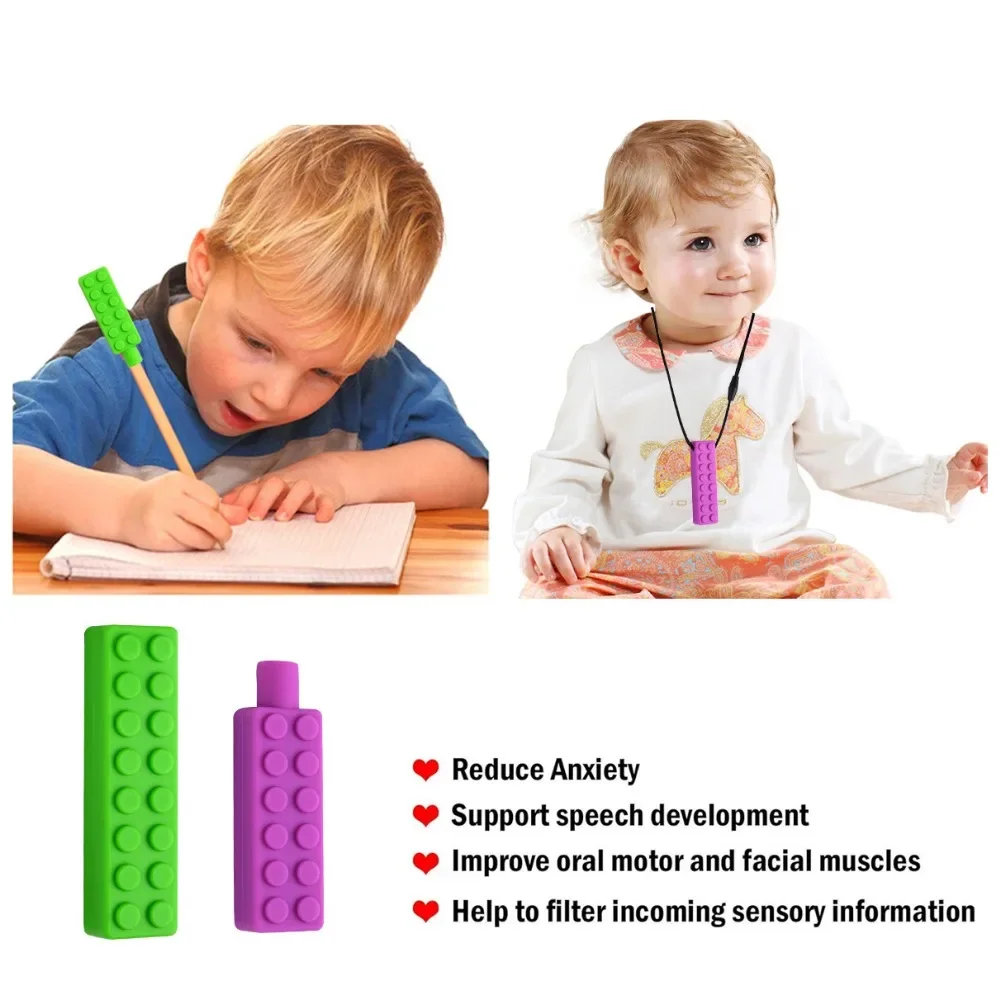 Bayi Silikon Teether Anak-anak Mengunyah Kalung Sensorik Kenyal Liontin Oral Motor Mainan Terapi Alat untuk Autisme ADHD Anak-anak Barang