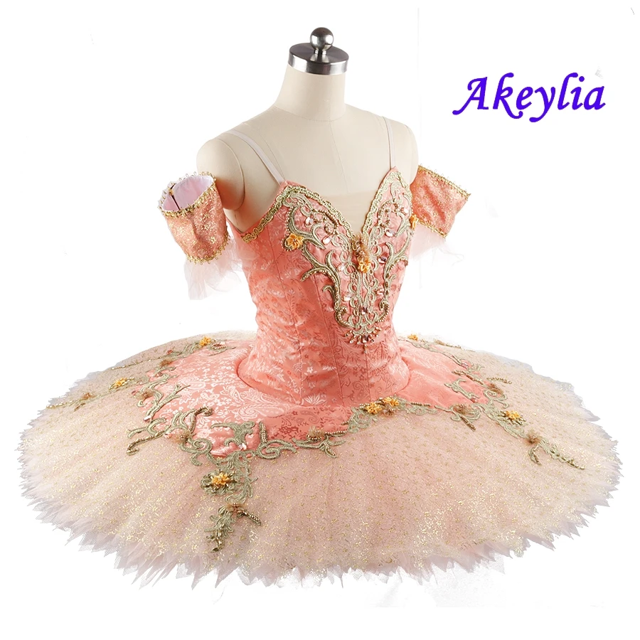 YAGP princess professional ballet tutu orange gold Jacquard fabric Performance Pancake tutu gorgeous costume customize JN0222