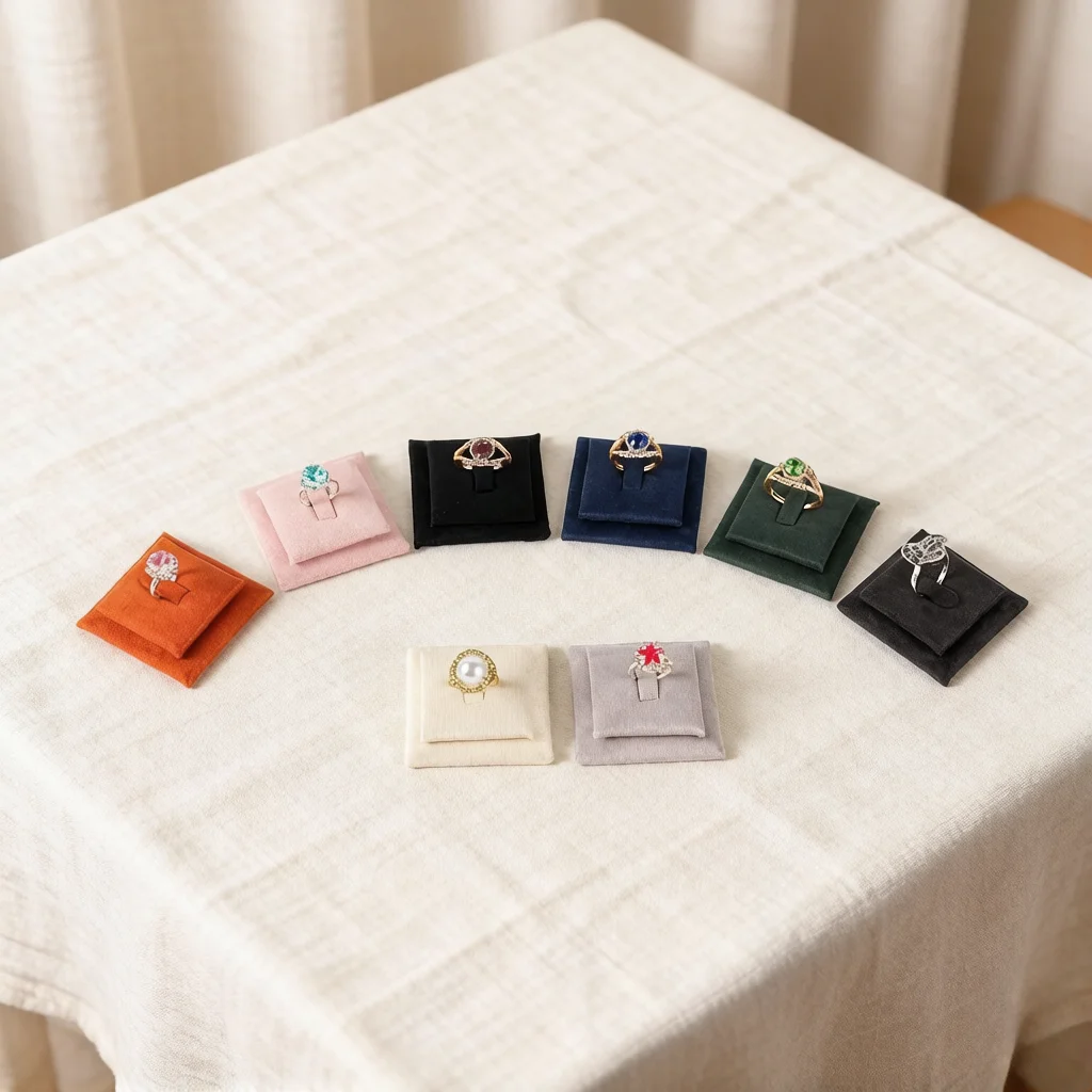 

Stylish Velvet Jewelry Ring Display Clips Holder Pad Stands Desktop Ring Organizer Rack Sheets Colorful
