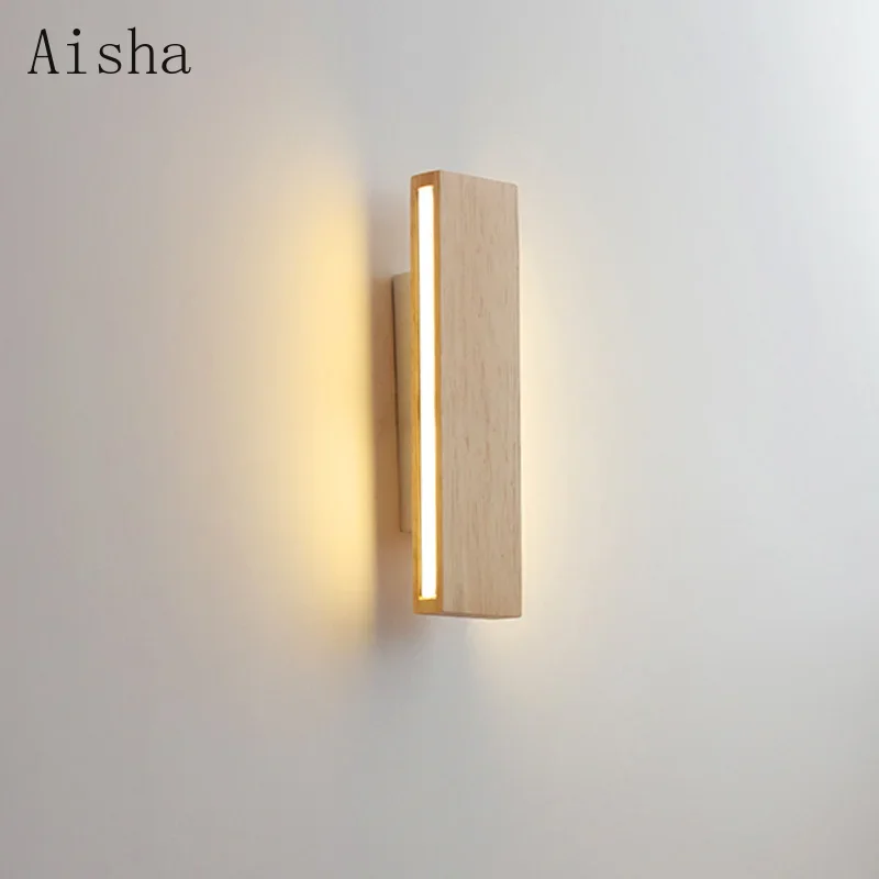 

Solid Wood Bedroom Bedside Wall Lamp LED Log Wall Llight Japanese Corridor Staircase Homestay Rotatable Reading Sconces