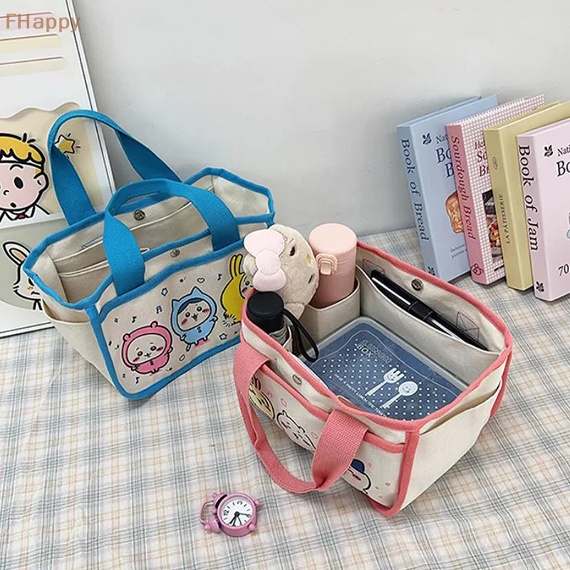 Portable Cartoon Canvas Handbag, Desktop Organizer, Armazenamento Sacos, Multifunction Bag, Moda