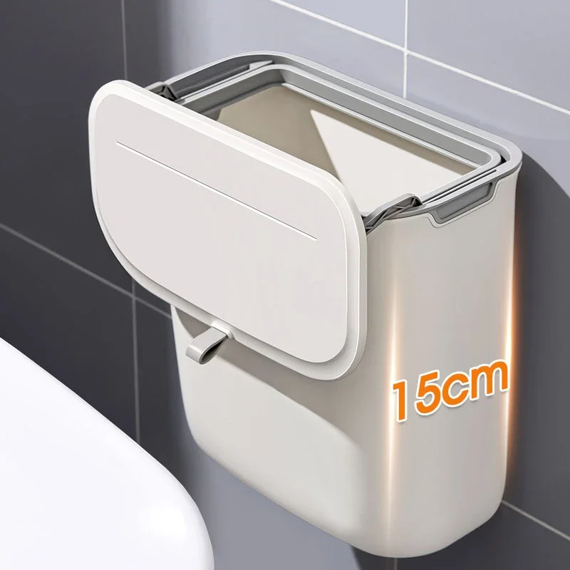 7/9L Bathroom Trash Can Wall Mounted Hanging Trash Bin with Lid Waterproof Narrow Seam Rubbish Bin Toilet Waste Garbage Bin