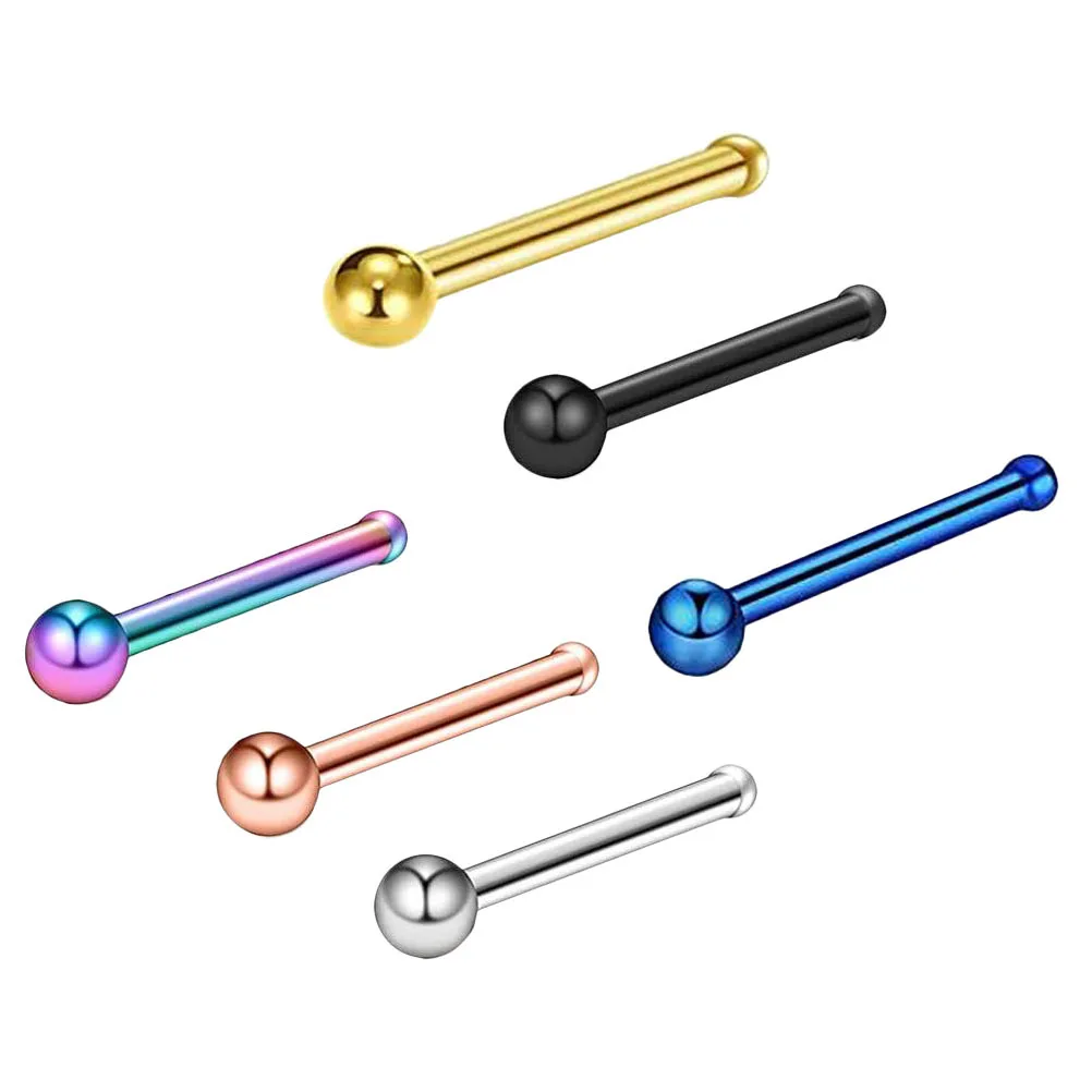 6 قطع من ترصيع الأنف المصنوعة من الفولاذ المقاوم للصدأ للجنسين، سطح أملس ناعم، مجوهرات أنيقة للجسم باللون الفضي والأسود الملون #3