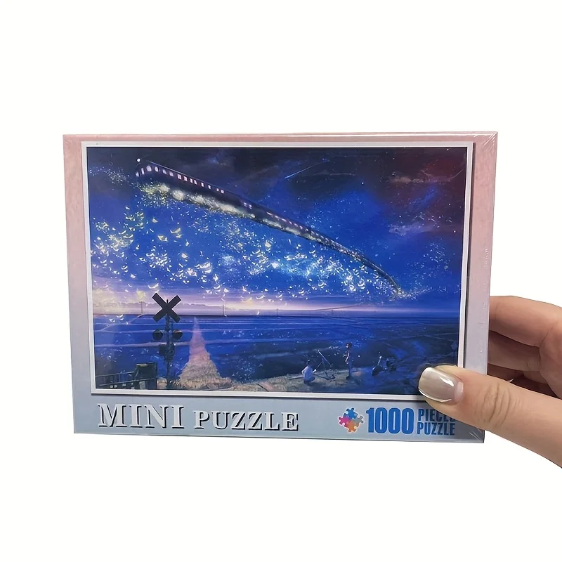 

1000pcs Mini Size Starry Sky Train Jigsaw Puzzle - Rectangular Cardboard, 14.96x10.24inch, Adult & Family Game, Home Decoration