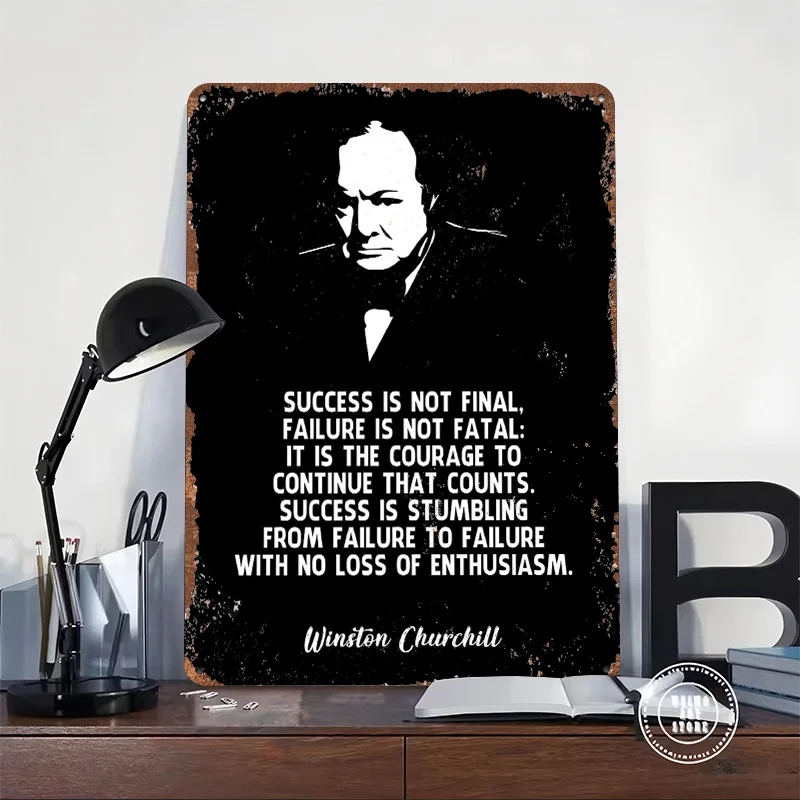 Winston Churchill Quote Tinplate Poster Customized Wall Art Retro Vintage Metal Signs for Fans Home Decor Living Room Wand Deko