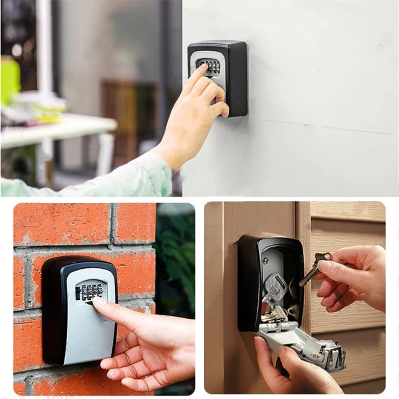 Wall Mount Key Lock Box, código de senha de 4 dígitos, trava de segurança, nenhuma chave para Home Office, armazenamento secreto