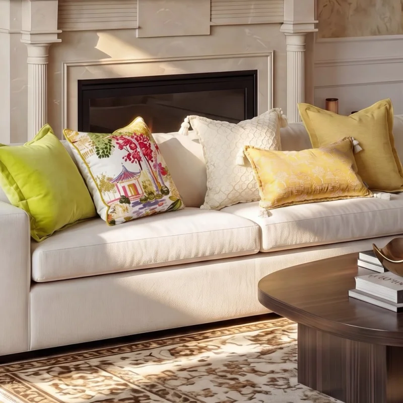 Chinese Courtyard Pillows Warm Yellow Green Cushion Case Luxury Art Decorative Pillow Cover For Sofa Chair Home Decorations