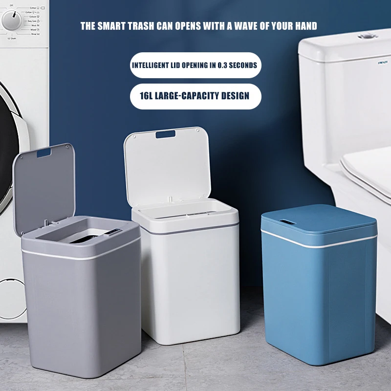 

16L touch free intelligent open lid garbage bin, intelligent automatic garbage bin, bathroom crevice garbage storage bin