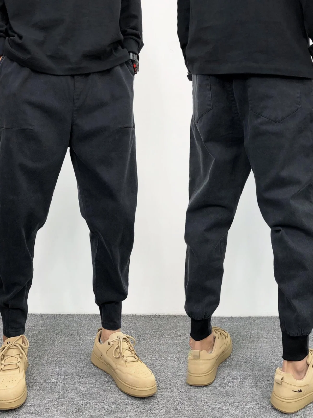 

Spring Autumn Men's Casual Jeans Harajuku Loose Leggings Trendy Black Workwear Pants Cuffed Durable Youth Fashion