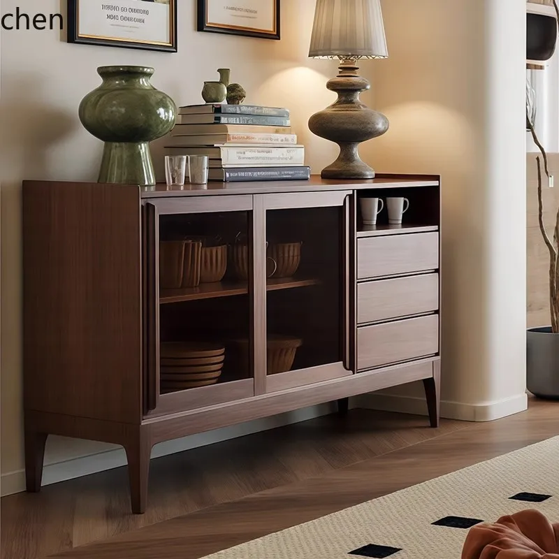YFY  Solid Wood Sideboard Cabinet Living Room Wall-Mounted Integrated Storage Cabinet Tea Water Wine Storage Cabinet