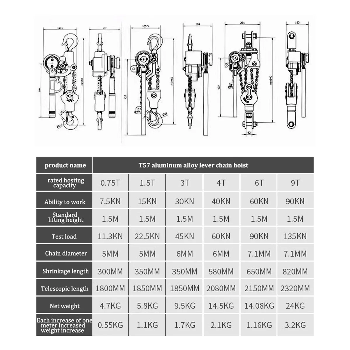 3T/4T Aluminum Alloy Level Chain Hoist,Single Galvanized Chain Mini Puller Come Along,Ultra -Light And Portable Manual Hoist