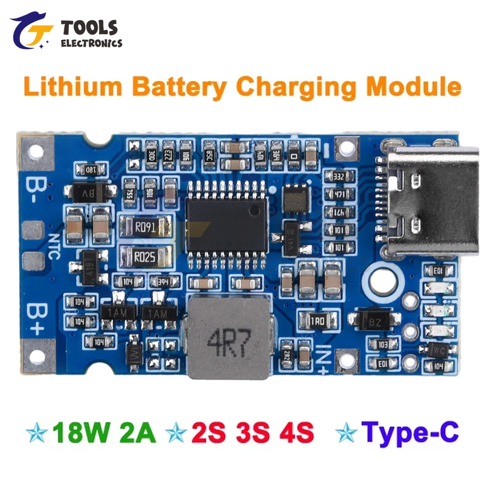 Type-C USB 2S 3S 4S BMS 4.5V-15V 18W 2A Lithium Battery Charging Module QC Fast Charge board for 18650 Lithium Battery